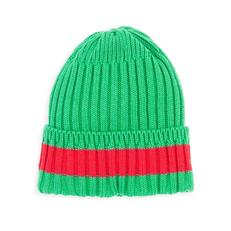 Watch Cap II - Green w/ Red Stripe Cotton made by S.K. Manor Hill