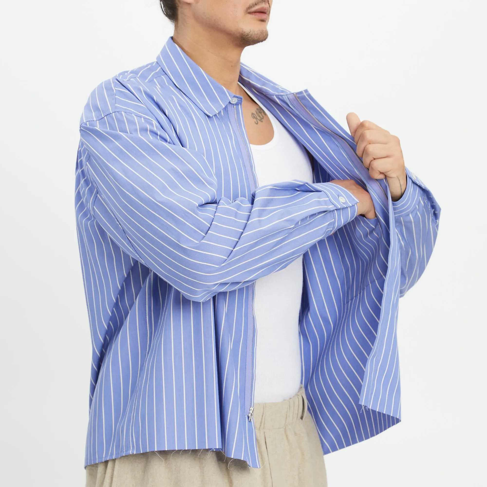 Mechanic Shirt/Jacket - Blue w/ White Stripes Cotton sold by S.K. Manor Hill product image thumbnail 5
