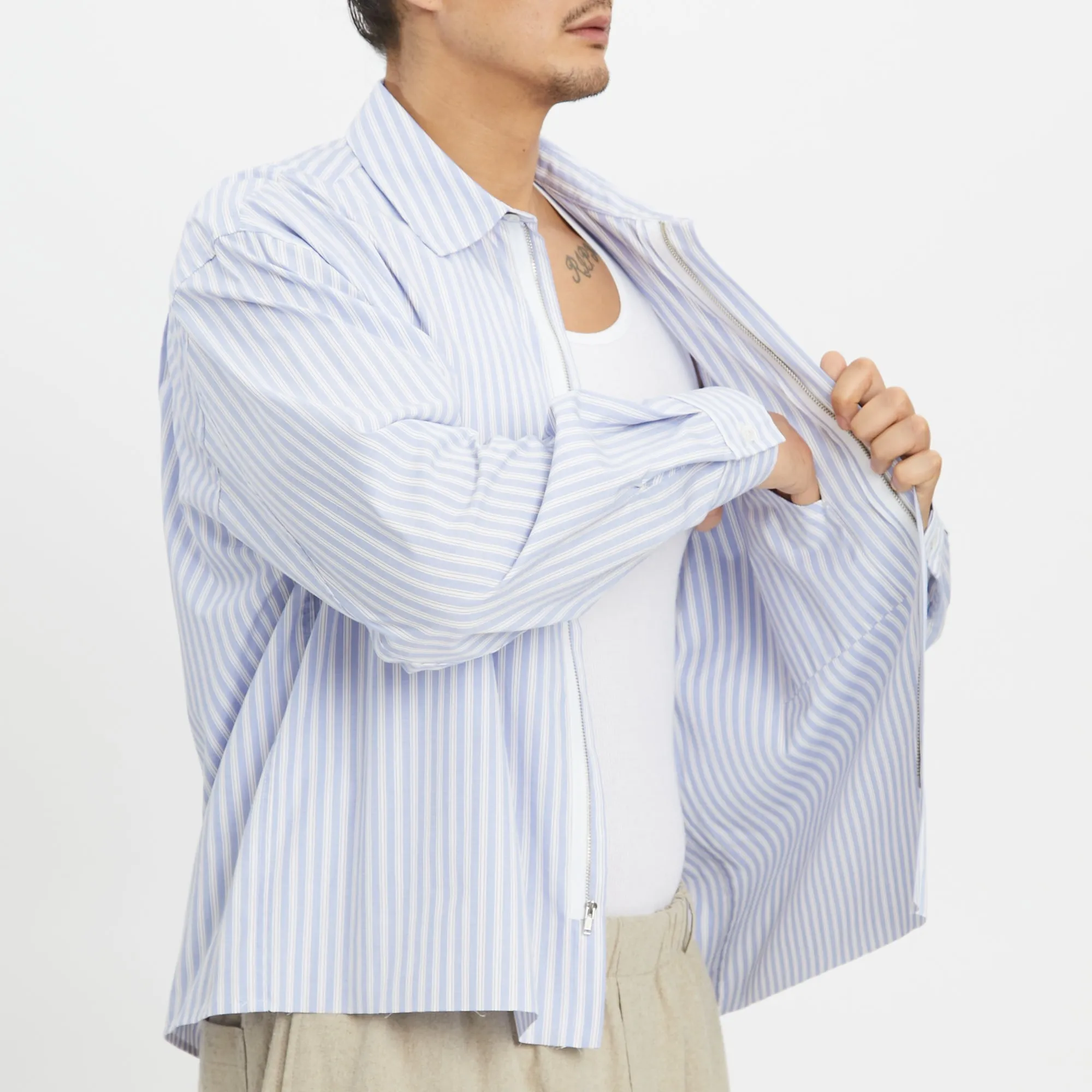 Mechanic Shirt/Jacket - Light Blue & Burgundy Striped Cotton sold by S.K. Manor Hill product image thumbnail 5