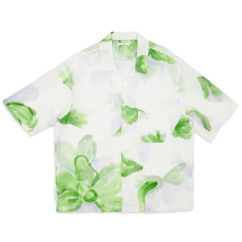 Aloha Shirt - Translucent Green & Purple Floral Viscose made by S.K. Manor Hill