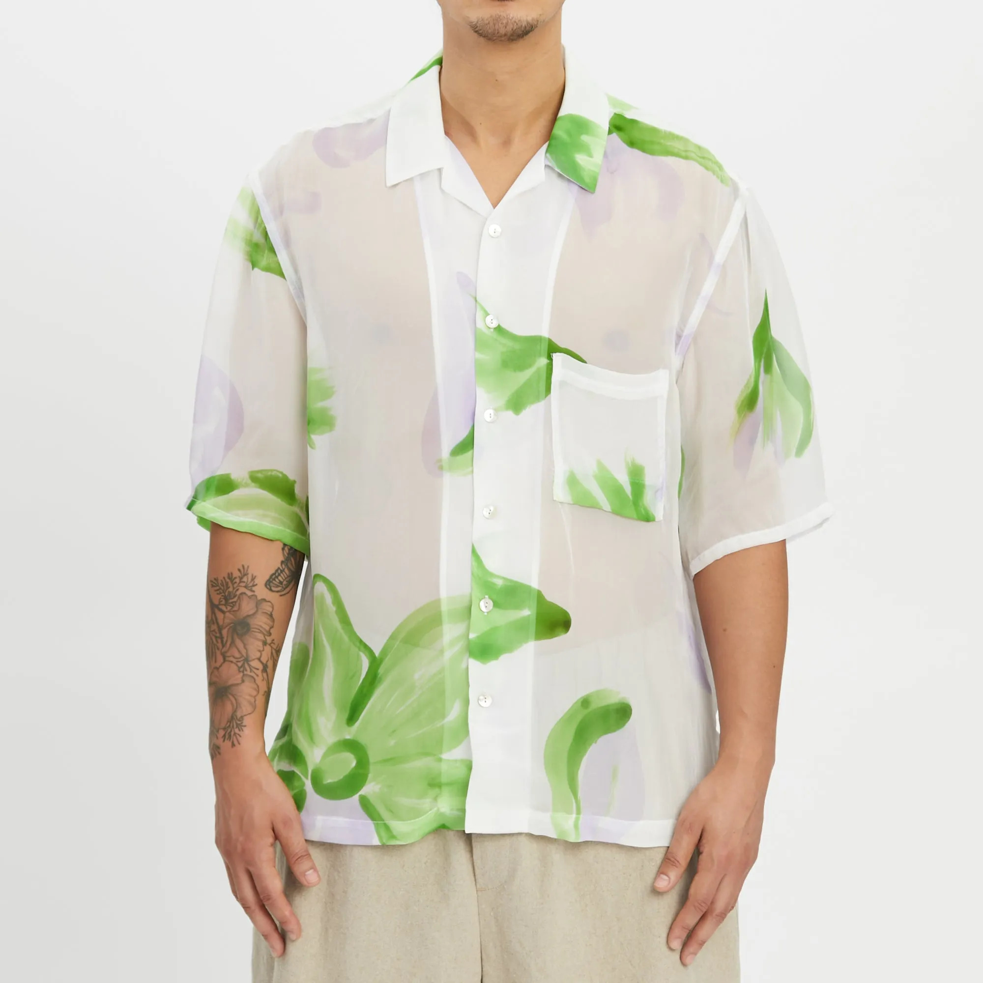 Aloha Shirt - Translucent Green & Purple Floral Viscose sold by S.K. Manor Hill product image thumbnail 3