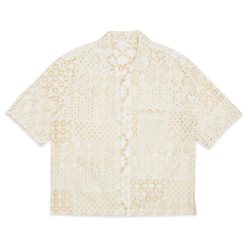 Aloha Shirt - White & Natural Embroidered Cotton made by S.K. Manor Hill
