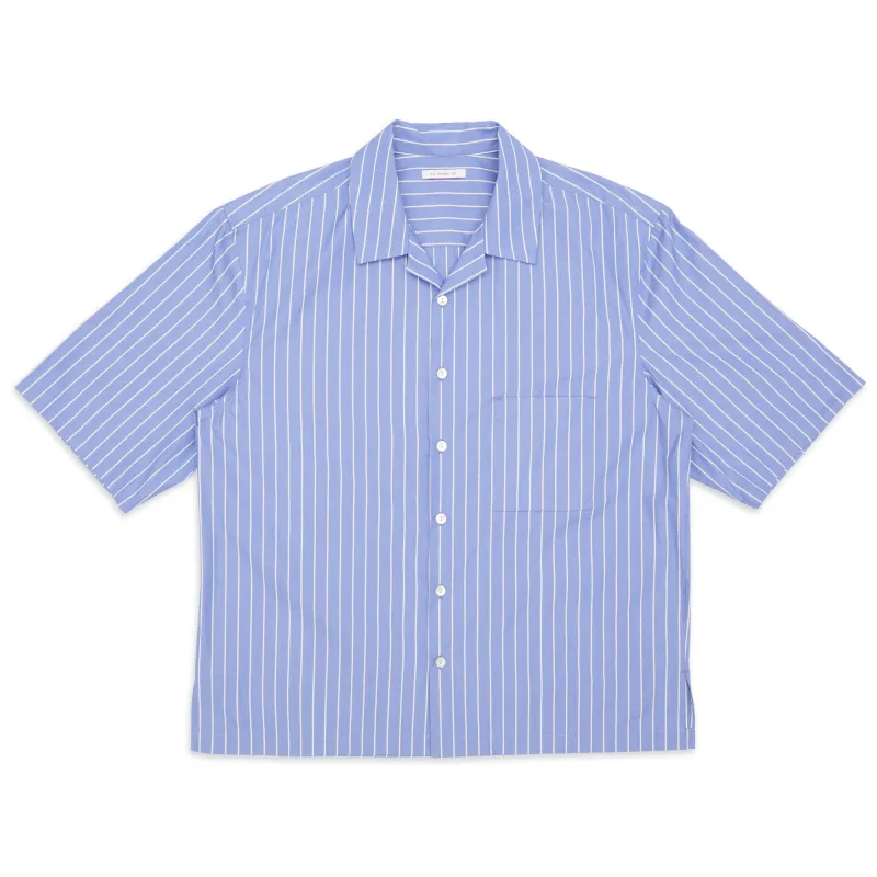 Aloha Shirt - Blue w/ White Stripes Cotton sold by S.K. Manor Hill