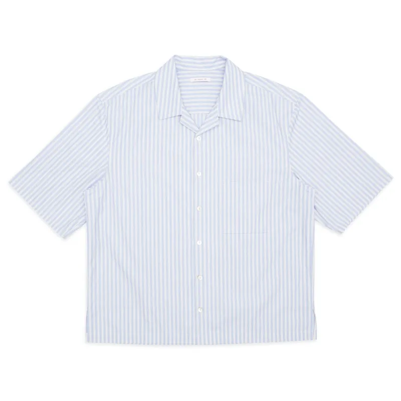 Aloha Shirt - Light Blue & Burgundy Striped Cotton made by S.K. Manor Hill