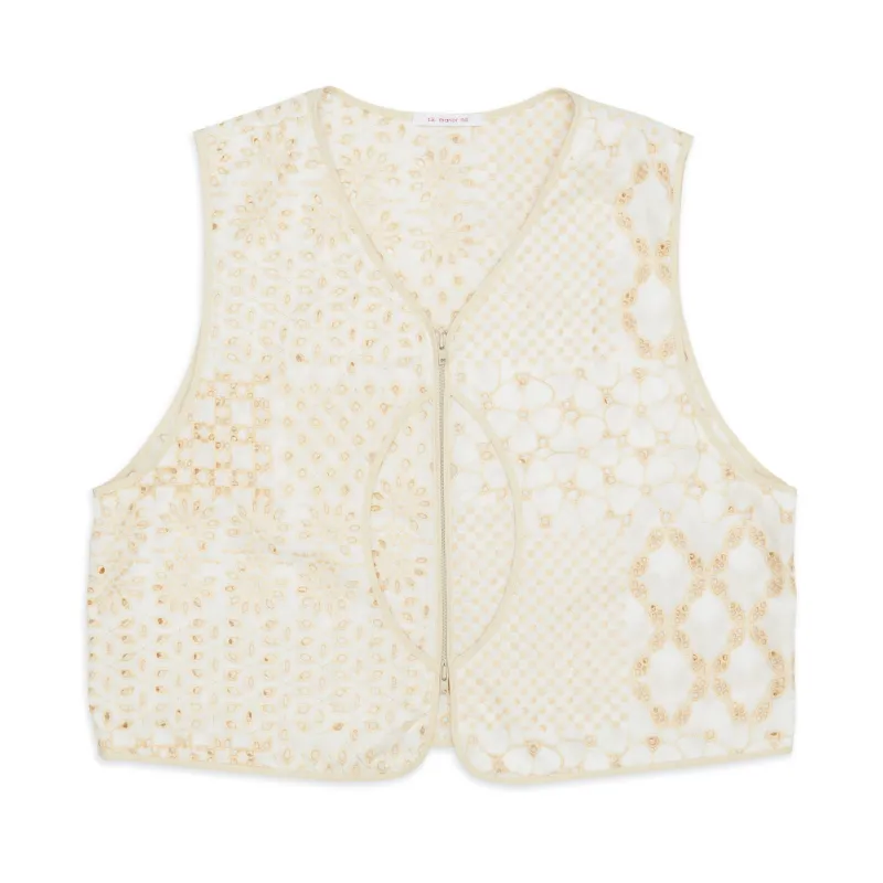 Trapper Vest - White & Natural Embroidered Cotton sold by S.K. Manor Hill