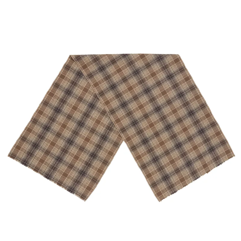 Short Scarf – Brown Plaid Flannel Cotton made by S.K. Manor Hill