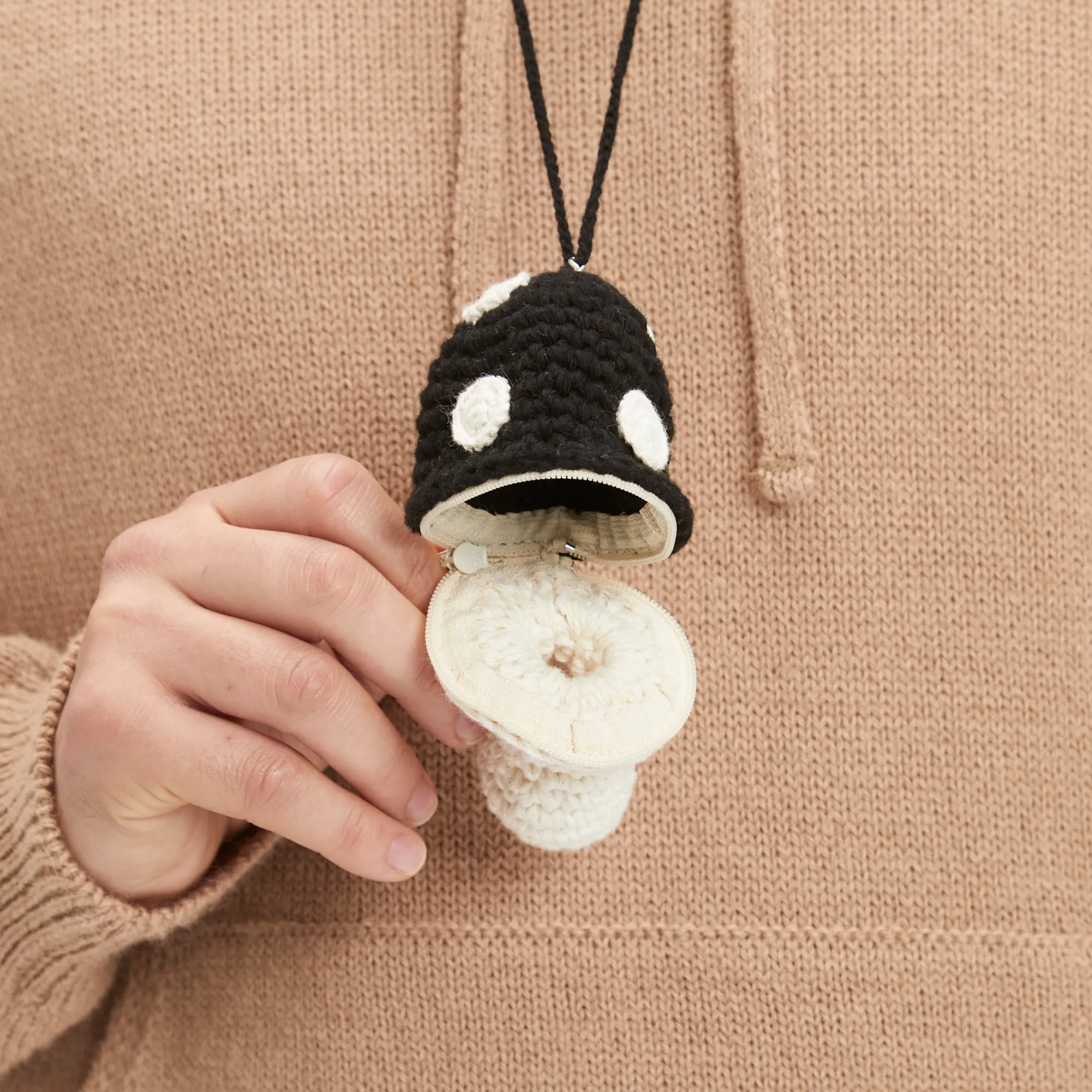 Medium Mushroom Keychain/Necklace – Black Cotton sold by S.K. Manor Hill product image thumbnail 4