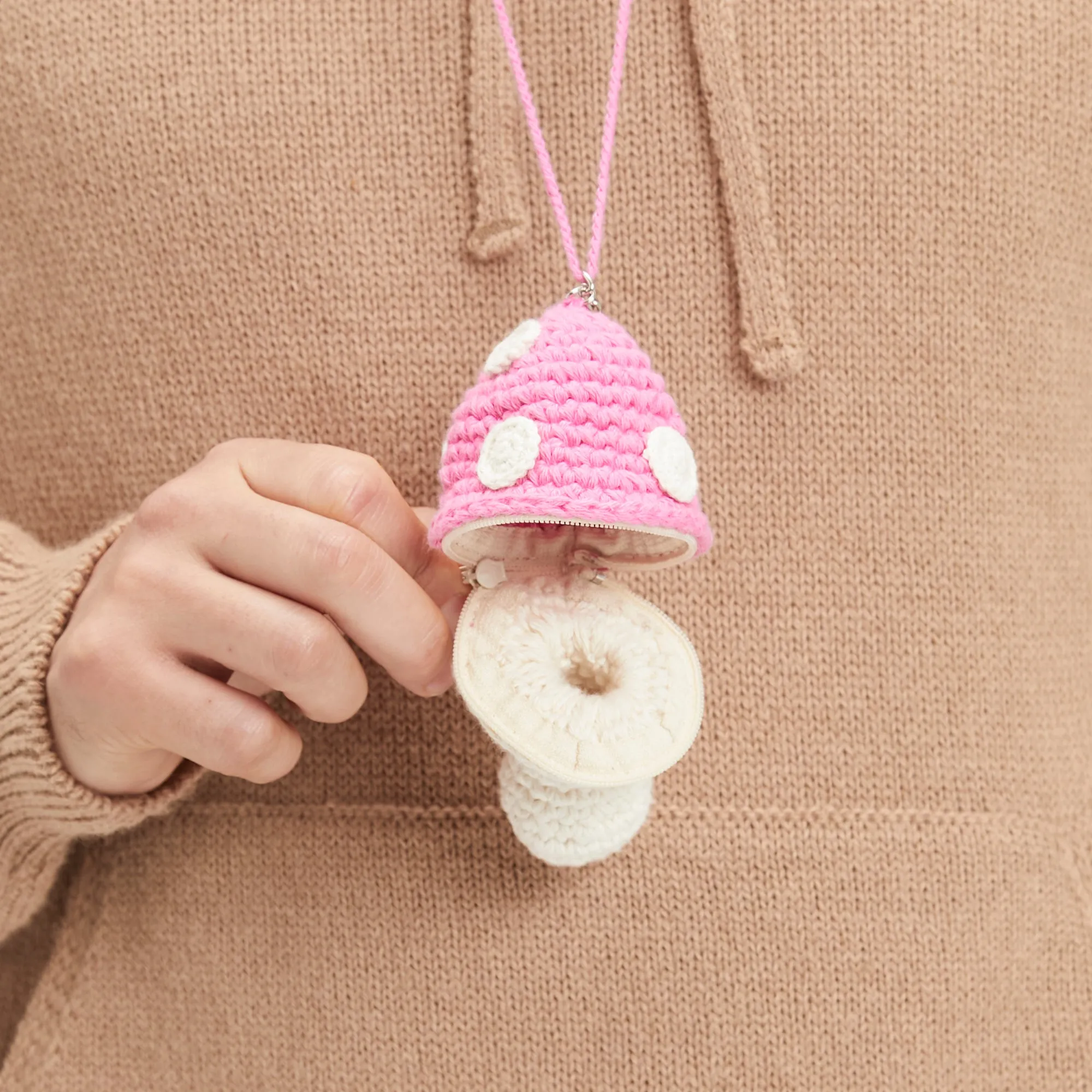Medium Mushroom Keychain/Necklace – Pink Cotton sold by S.K. Manor Hill product image thumbnail 4
