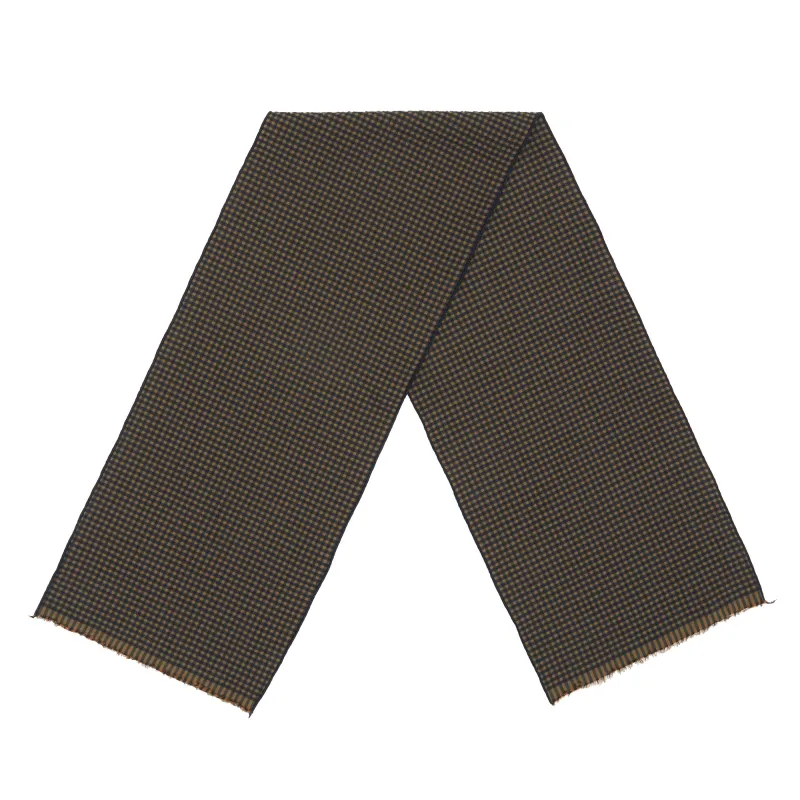 Short Scarf – Navy/Tan/Green Plaid Organic Cotton made by S.K. Manor Hill