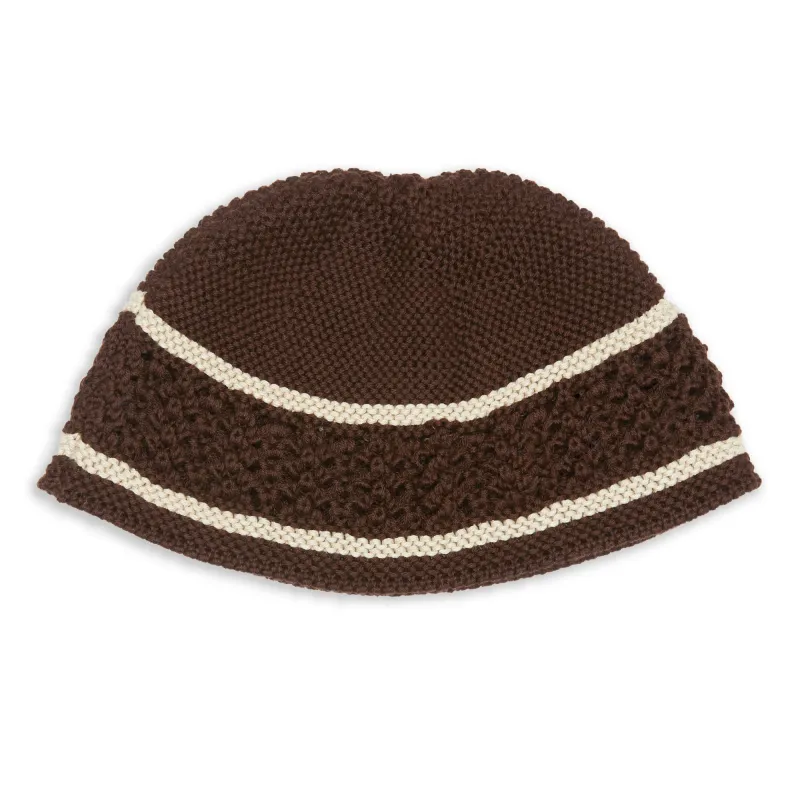 Knit Skull Cap - Brown w/ Tan Stripes Cotton made by S.K. Manor Hill