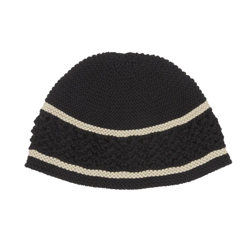Knit Skull Cap - Black w/ Tan Stripes Cotton made by S.K. Manor Hill