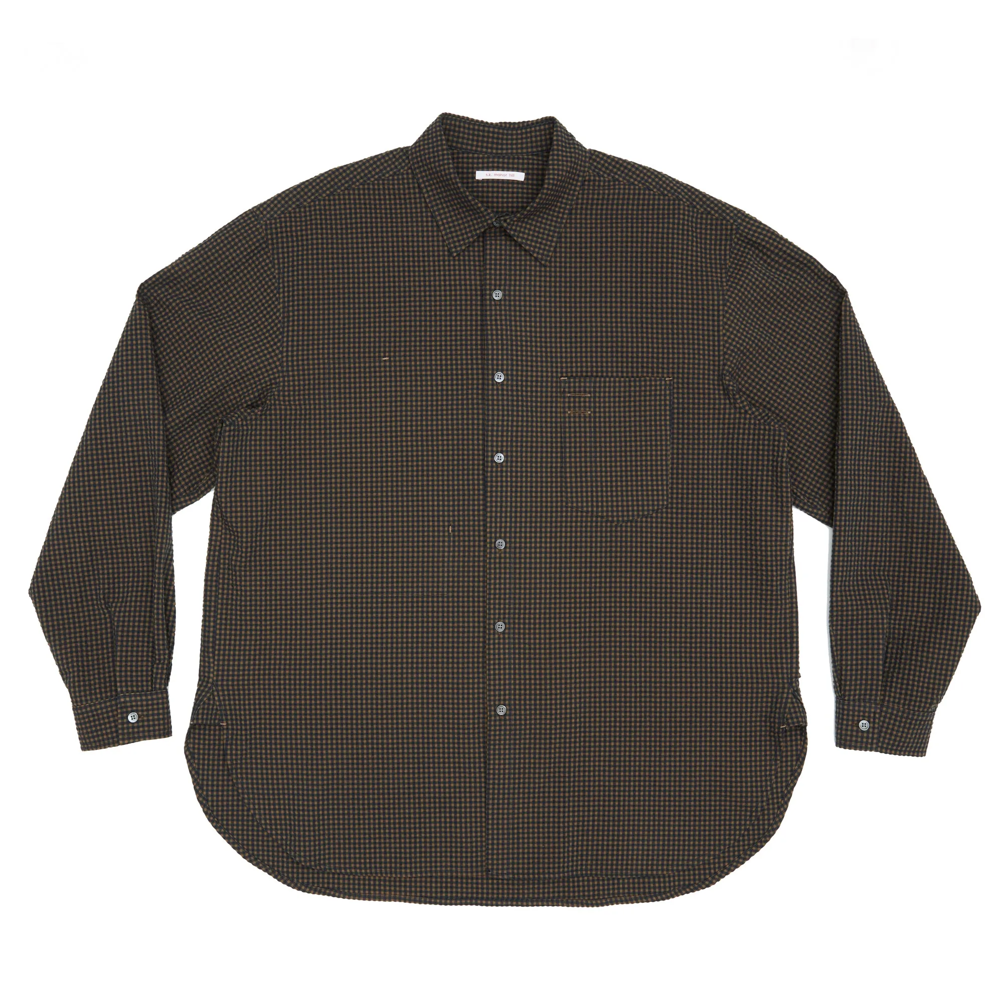 Scribe Shirt - Navy/Tan/Green Dobby Plaid Organic Cotton sold by S.K. Manor Hill