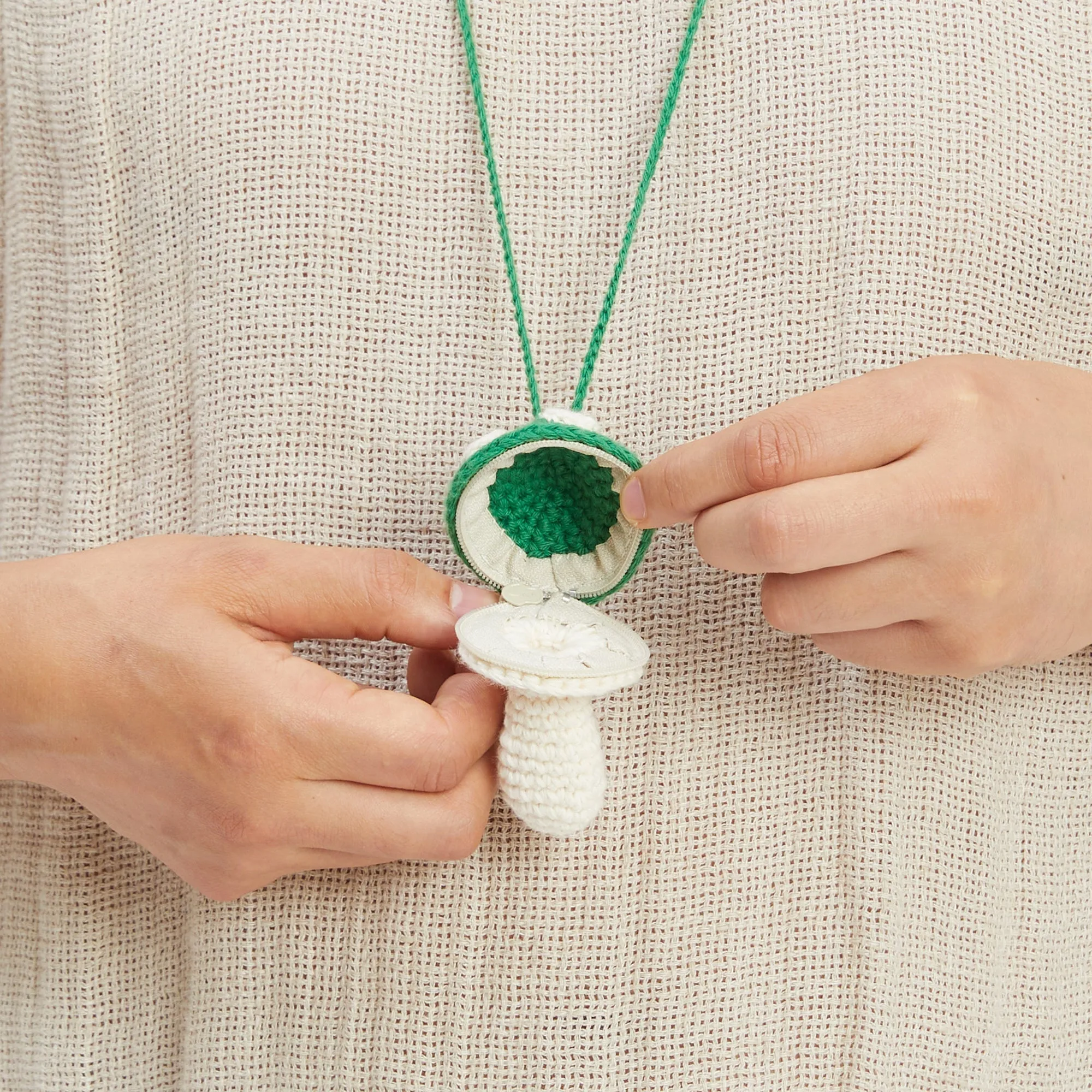 Small Mushroom Keychain/Necklace – Green Cotton sold by S.K. Manor Hill product image thumbnail 4