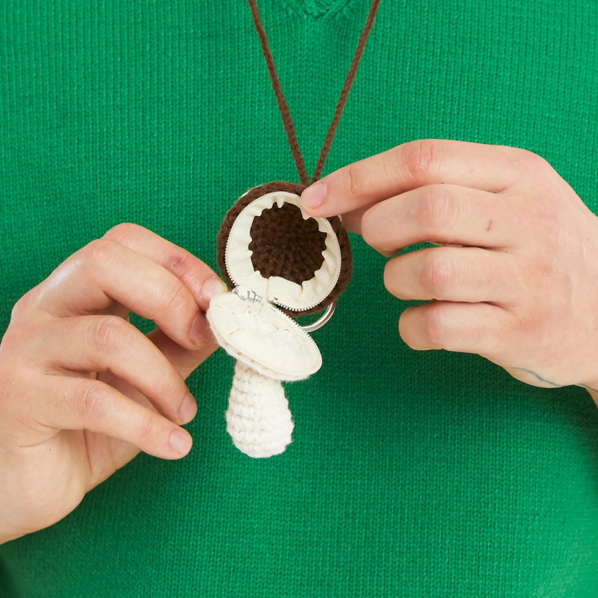 Small Mushroom Keychain/Necklace – Brown Cotton sold by S.K. Manor Hill product image thumbnail 4