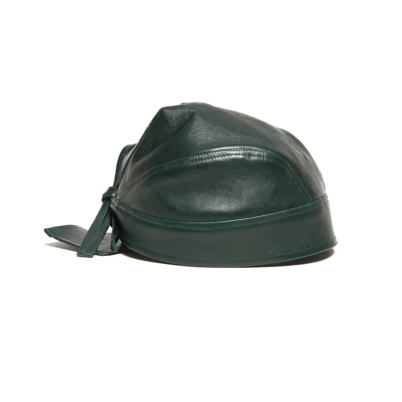 Skull Cap – Dark Green Leather made by S.K. Manor Hill