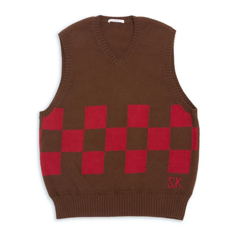 Sweater Vest - Brown & Red Checkered Cotton sold by S.K. Manor Hill
