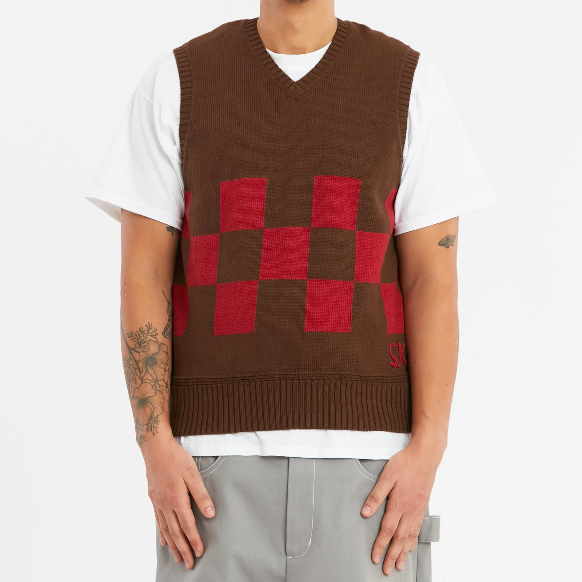 Sweater Vest - Brown & Red Checkered Cotton sold by S.K. Manor Hill product image thumbnail 3
