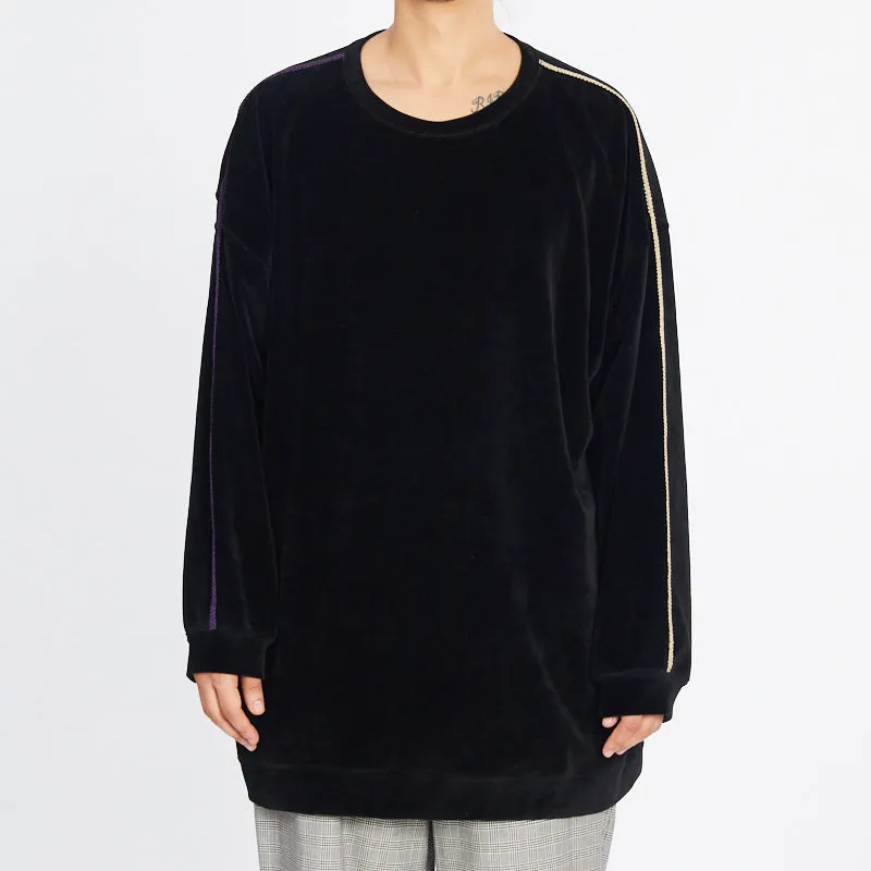 Oversized Velour Crewneck Sweatshirt - Black w/ Braid sold by S.K. Manor Hill product image thumbnail 3
