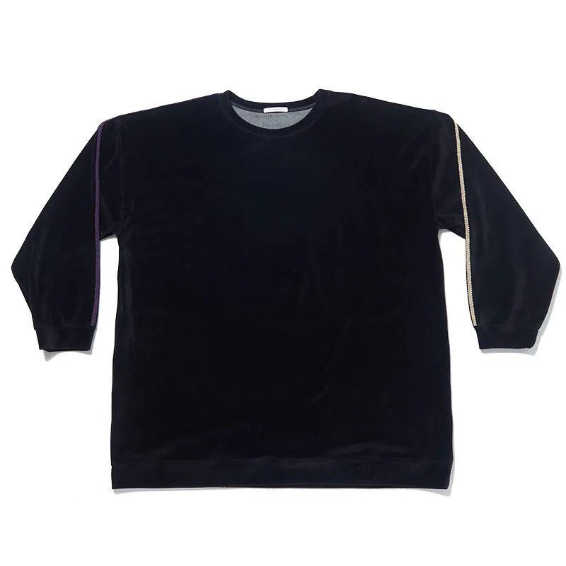 Oversized Velour Crewneck Sweatshirt - Black w/ Braid made by S.K. Manor Hill