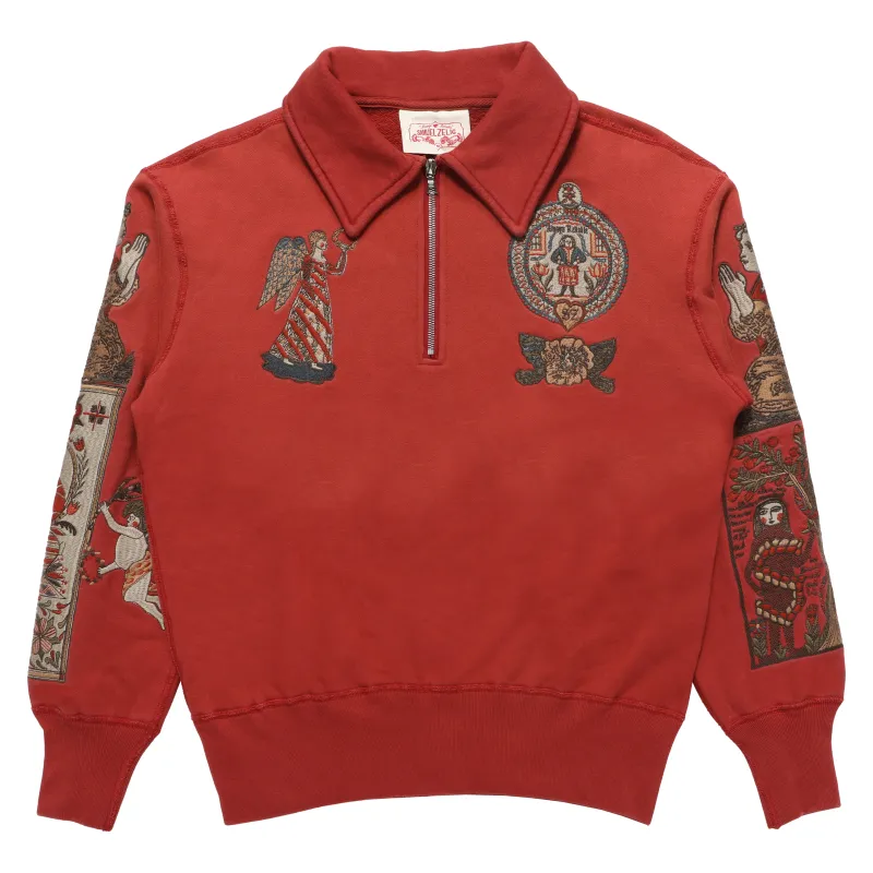 Folk 1/4 Zip - Sunset Red made by Samuel Zelig