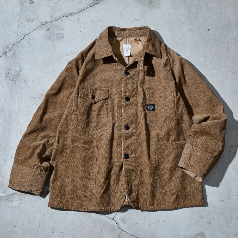 #1102-HCB Engineers' Jacket : herringbone print corduroy brown made by Post O'Alls