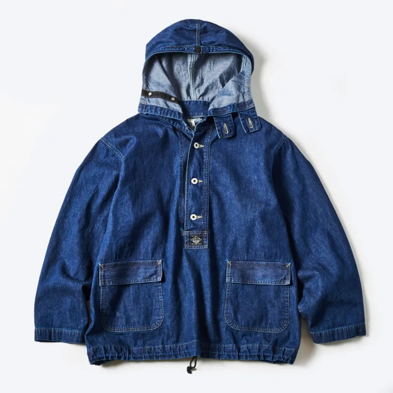 #1105-8DI NAVY Parka : blue denim w/OD-yellow stitch indigo sold by Post O'Alls