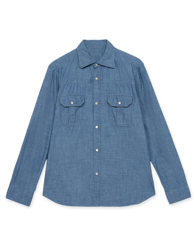Amleto Camicia In Chambray Con Tasche A Toppa sold by Fortela