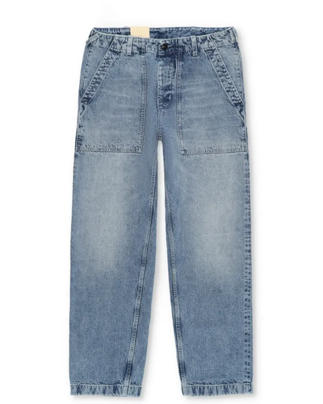 Newfatigue Pantaloni in Denim Bleach Wash sold by Fortela