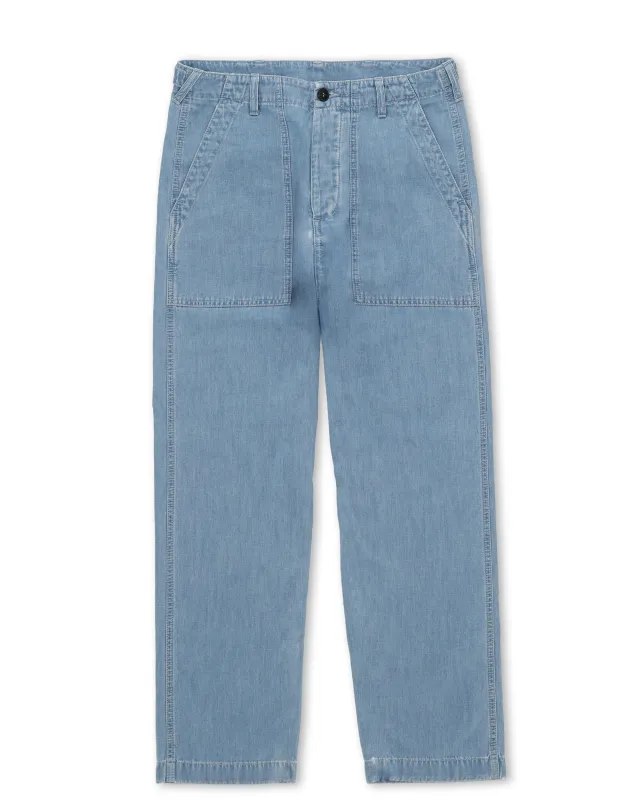 Newfatigue Pantaloni in Denim Bleach Wash sold by Fortela