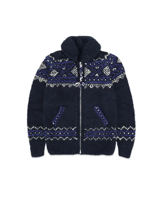 Chamula Cardigan in Lana Merino con Motivo Navajo sold by Fortela