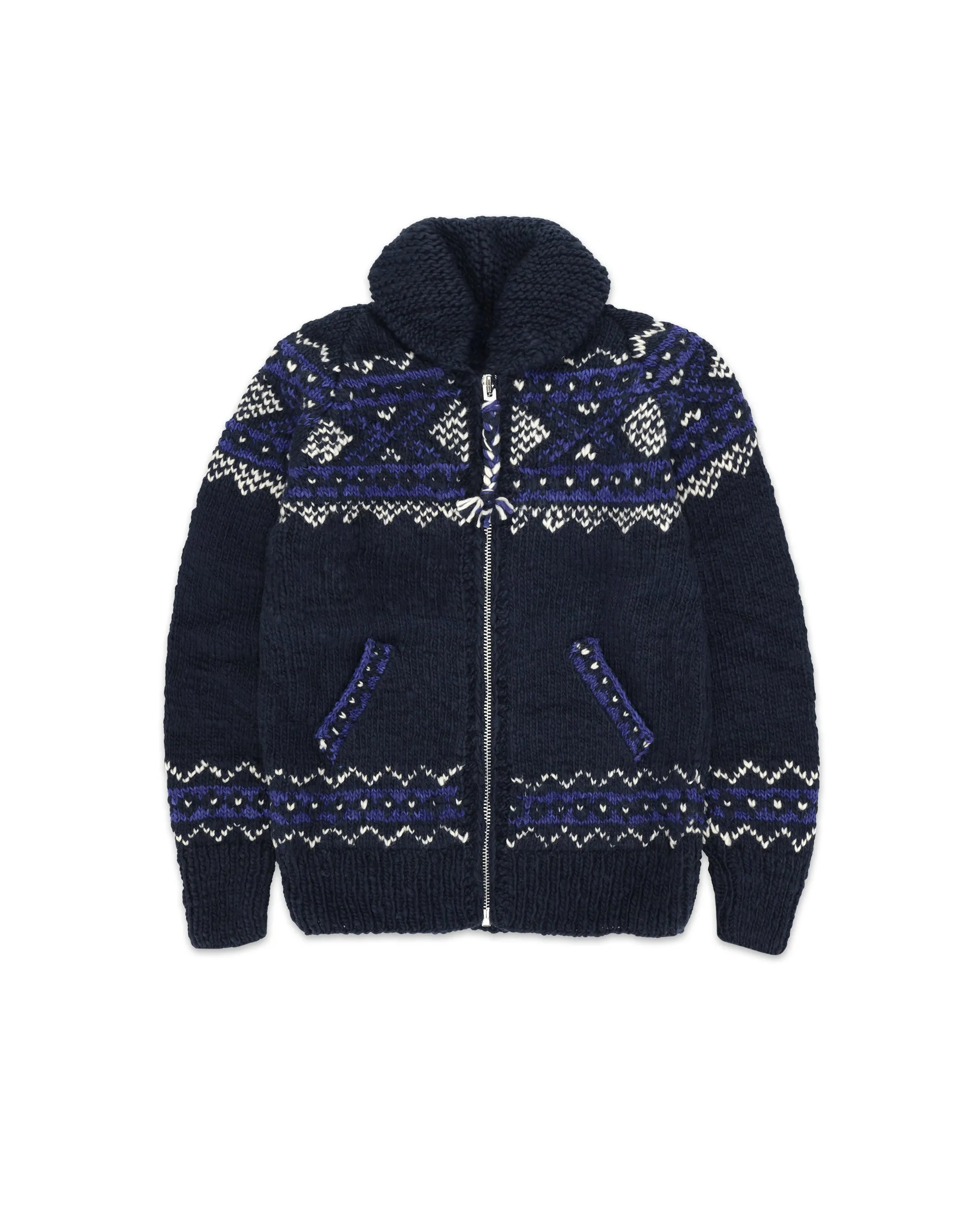 Chamula Cardigan in Lana Merino con Motivo Navajo sold by Fortela