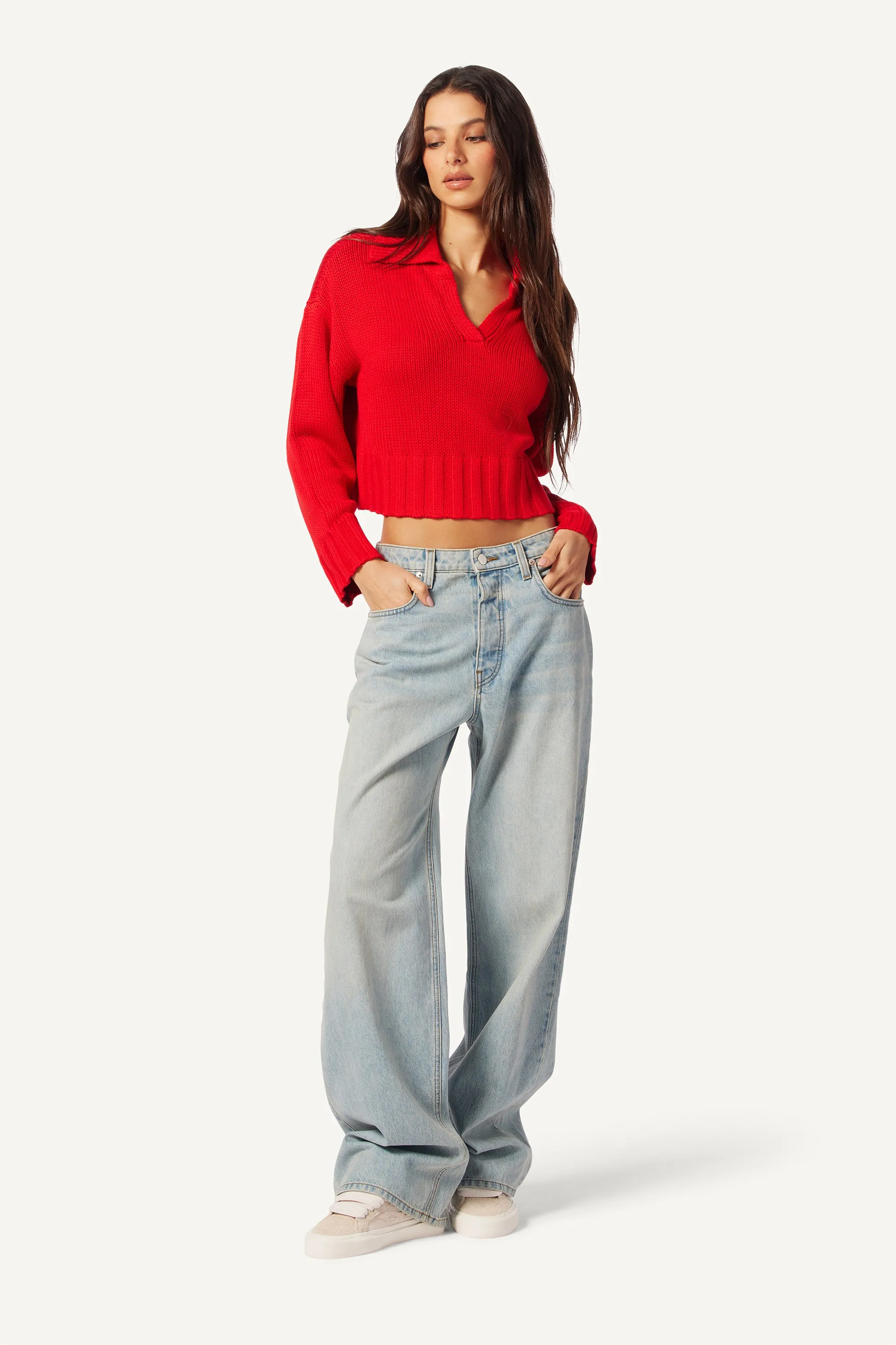 JULIE COTTON CASHMERE SWEATER W/ COLLAR | SCARLET sold by Sablyn product image thumbnail 3