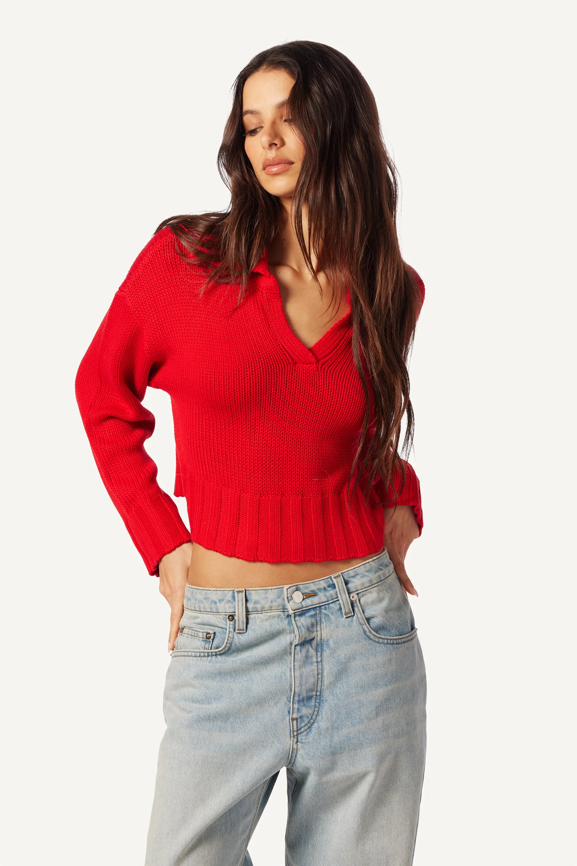 JULIE COTTON CASHMERE SWEATER W/ COLLAR | SCARLET sold by Sablyn