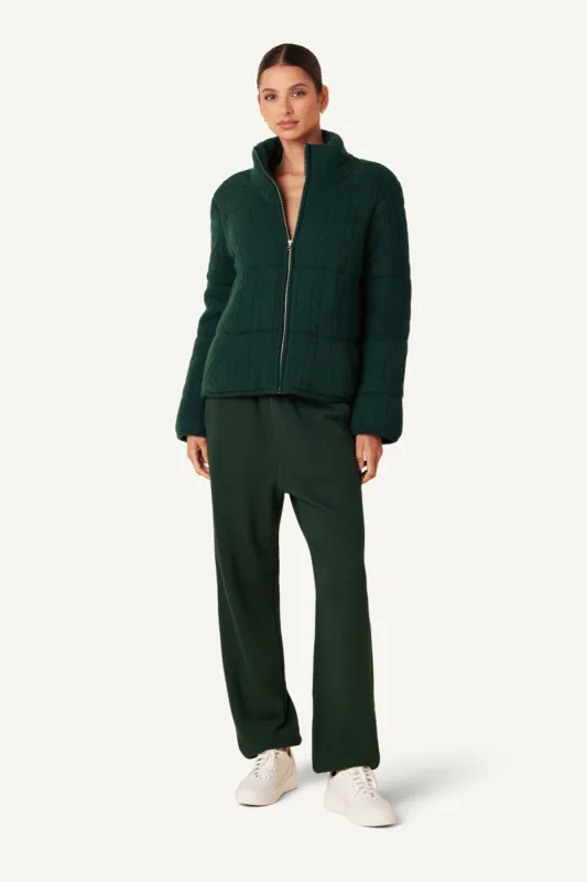 ELBA CASHMERE CABLE KNIT PUFFER | DEEP FOREST sold by Sablyn