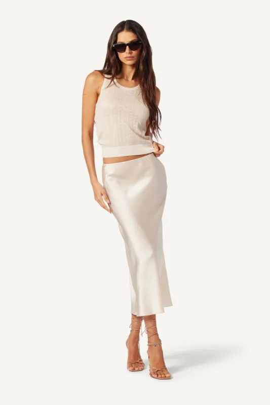 MIRANDA MIDI SILK SKIRT | GARDENIA sold by Sablyn