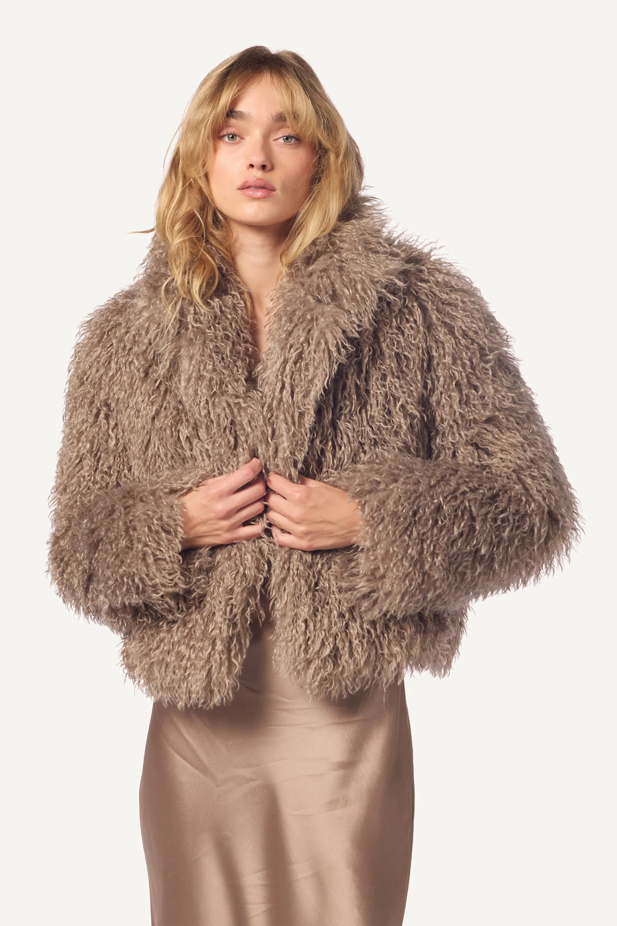 SHAE RELAXED FAUX FUR COAT | ECO GRAVEL sold by Sablyn