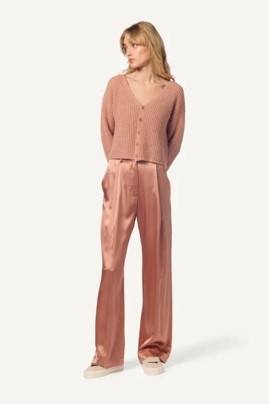 BIANCO CASHMERE CHUNKY WAFFLE STITCH  CROPPED V-NECK CARDIGAN | DEEP APRICOT sold by Sablyn