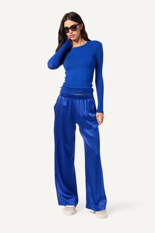 BRYNN WIDE LEG SILK PANT | LAPIS sold by Sablyn
