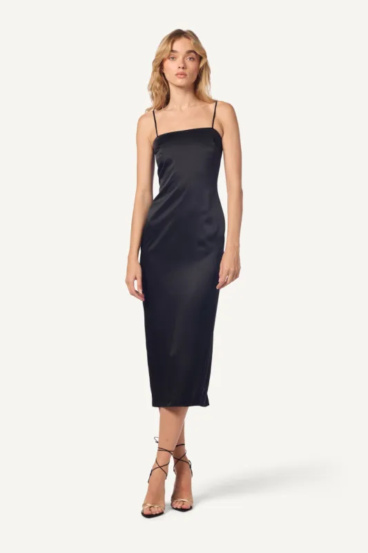 CHRISTY SQUARE NECK SILK CAMI DRESS | BLACK sold by Sablyn