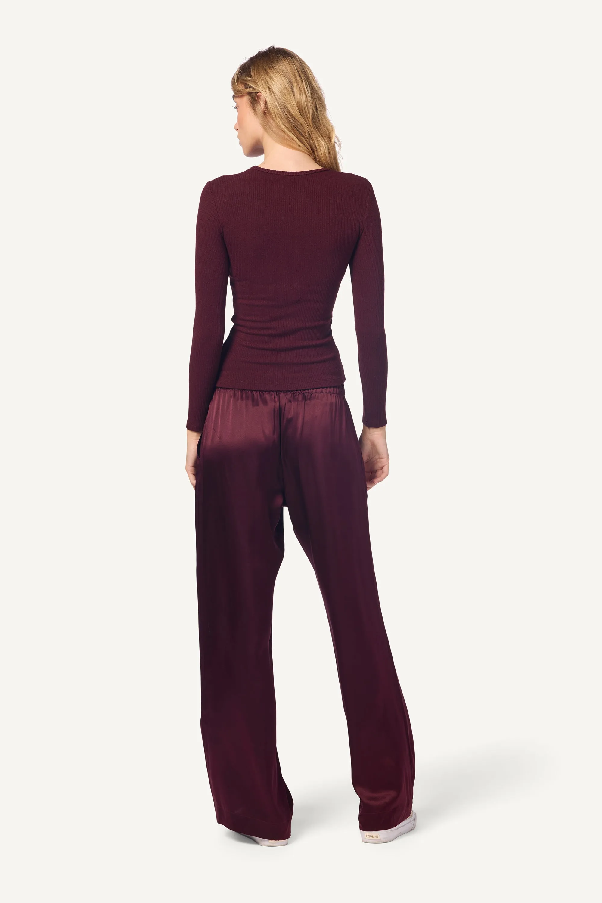 BRYNN WIDE LEG SILK PANT | BORDEAUX sold by Sablyn product image thumbnail 2