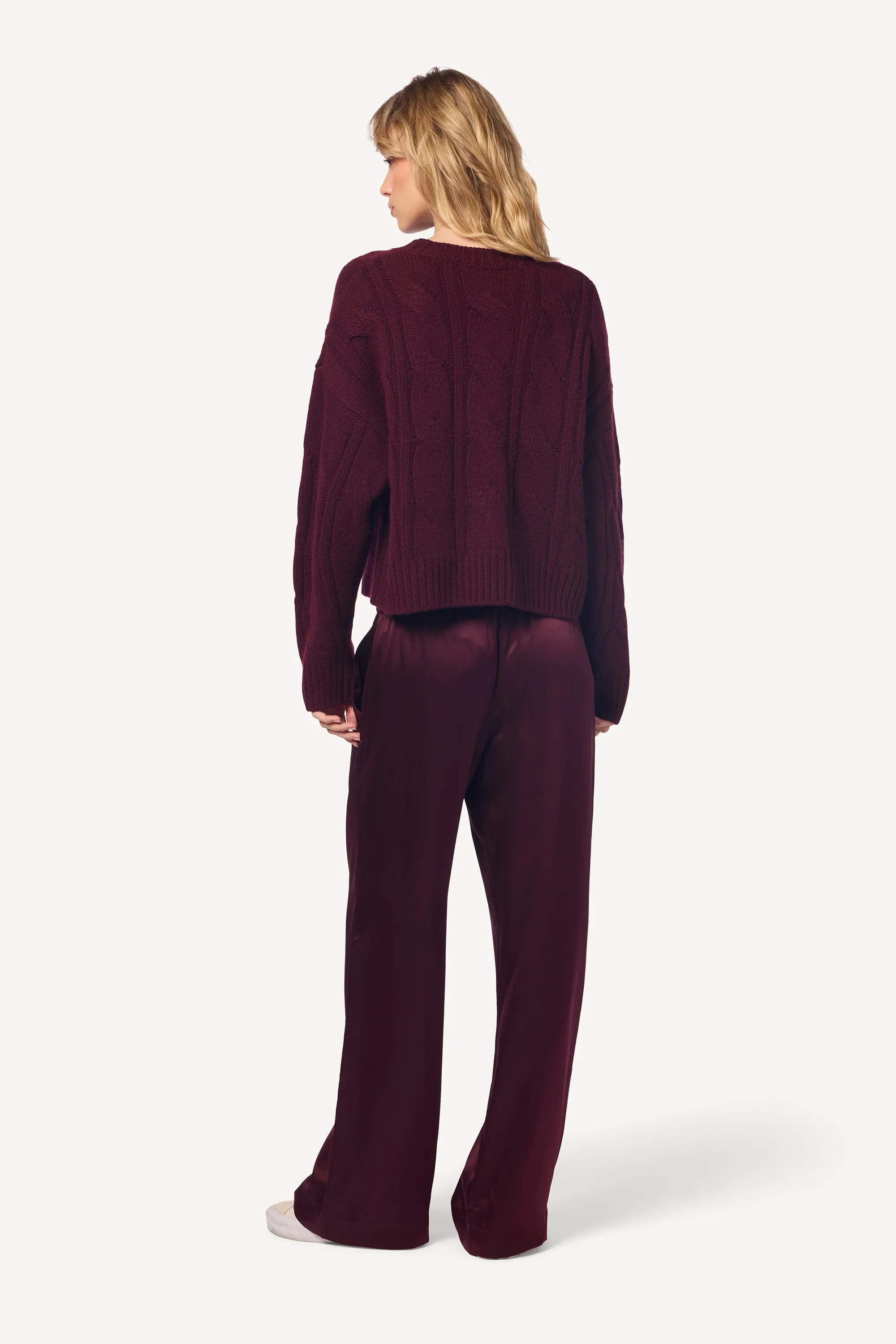 BRYNN WIDE LEG SILK PANT | BORDEAUX sold by Sablyn product image thumbnail 3