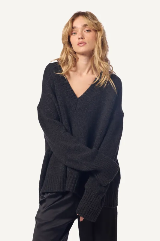 NYLAH CASHMERE BOYFRIEND V-NECK  | ASPHALT CHARCOAL sold by Sablyn