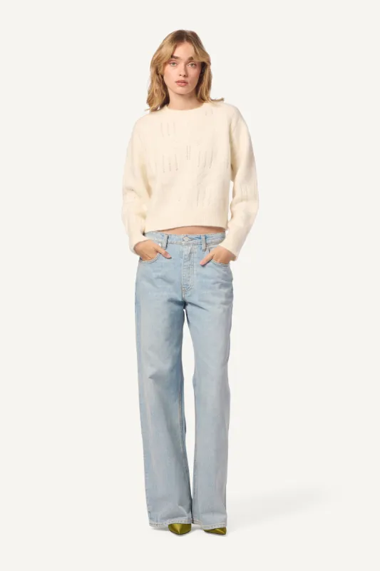 TRISTAN BRUSHED CASHMERE DETAILED CABLE POINTELLE CREW NECK | GARDENIA sold by Sablyn