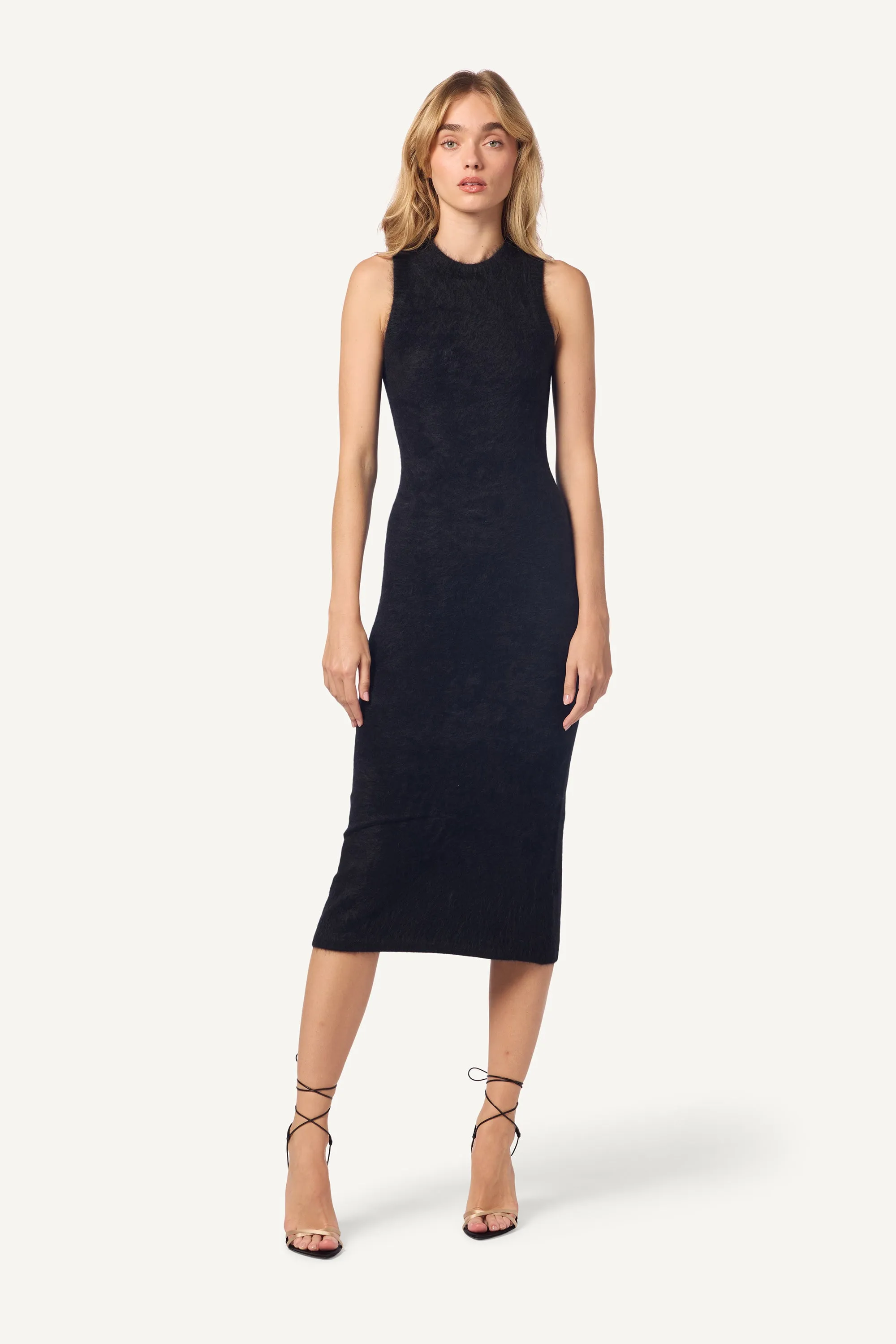 WHITNEY BRUSHED CASHMERE MIDI DRESS | BLACK sold by Sablyn