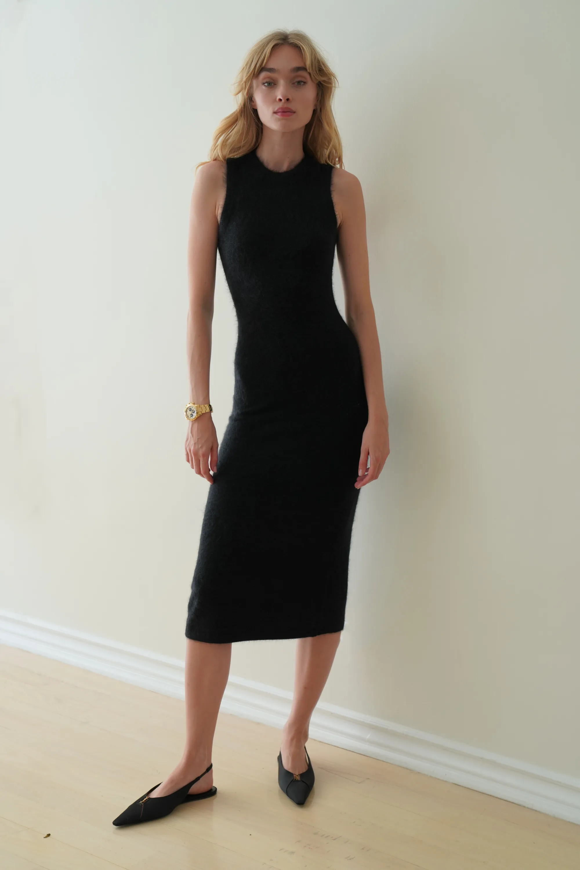 WHITNEY BRUSHED CASHMERE MIDI DRESS | BLACK sold by Sablyn product image thumbnail 4