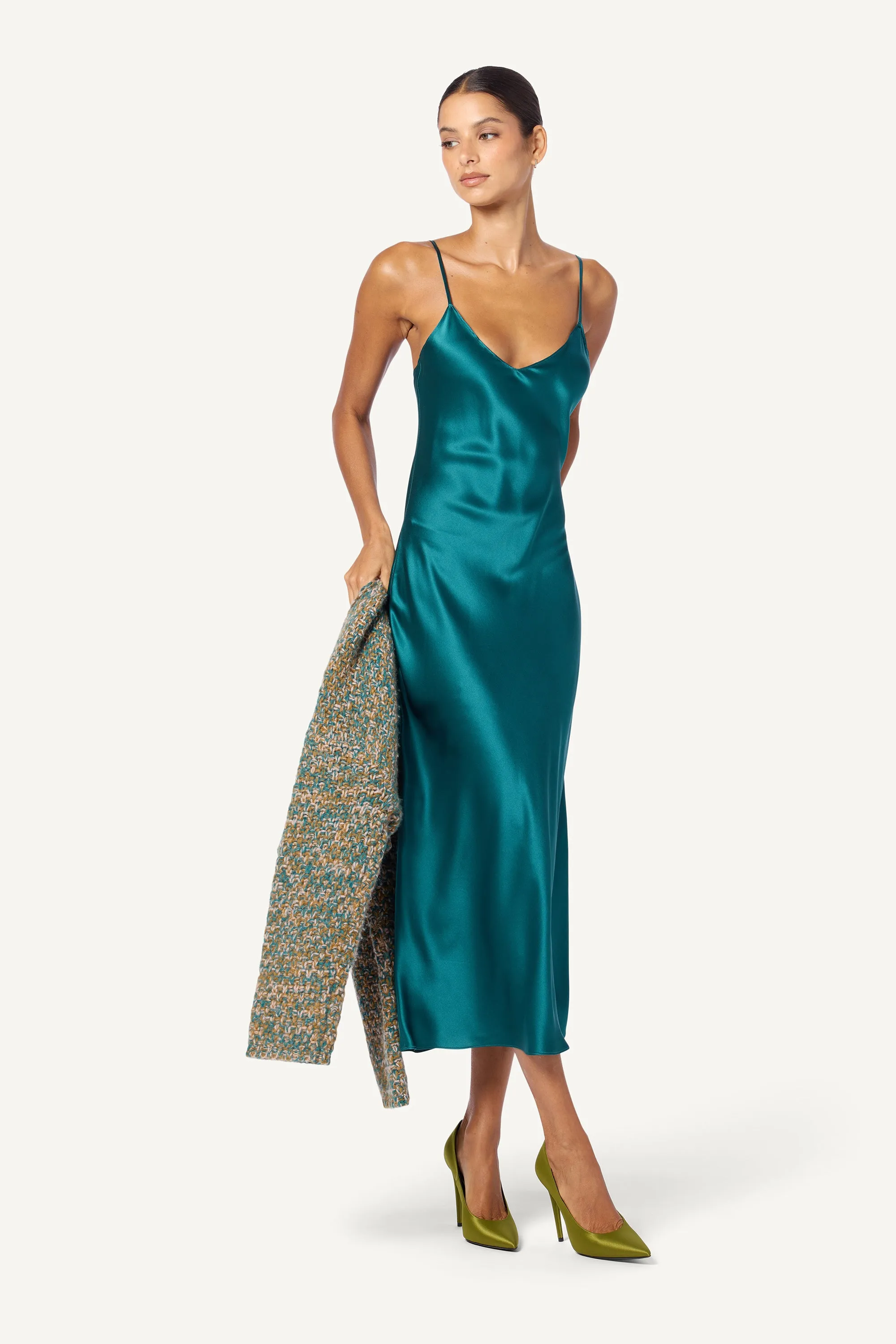 TAYLOR MIDI SILK SLIP DRESS | MARINE TEAL sold by Sablyn product image thumbnail 3