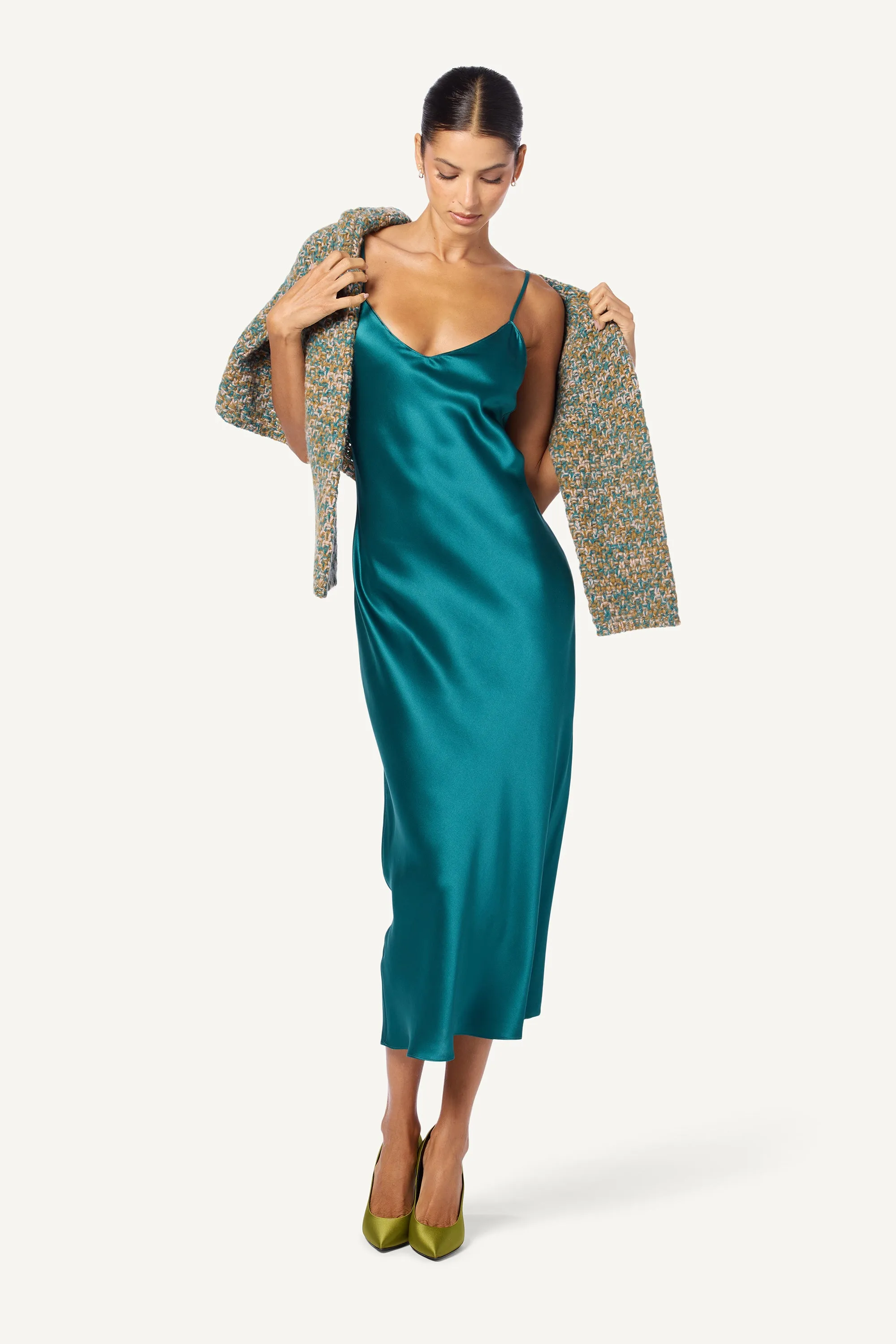 TAYLOR MIDI SILK SLIP DRESS | MARINE TEAL sold by Sablyn product image thumbnail 2