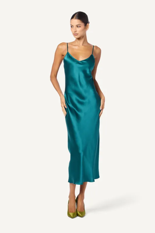 TAYLOR MIDI SILK SLIP DRESS | MARINE TEAL sold by Sablyn