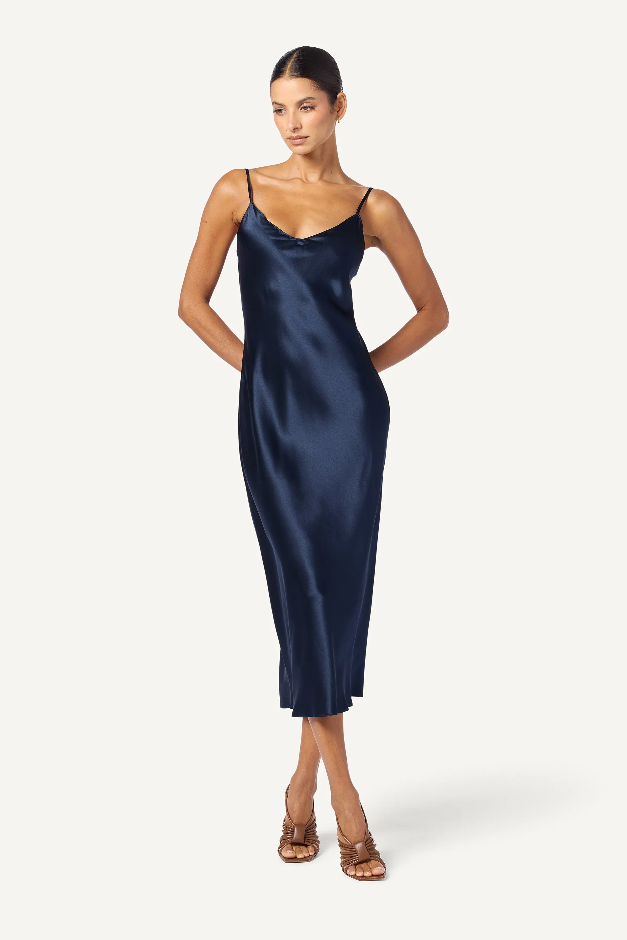 TAYLOR MIDI SILK SLIP DRESS | MIDNIGHT NAVY sold by Sablyn