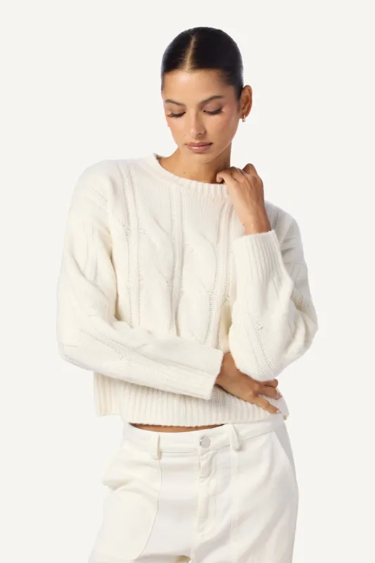 TRISTAN CASHMERE CABLE KNIT SWEATER PULLOVER | GARDENIA sold by Sablyn